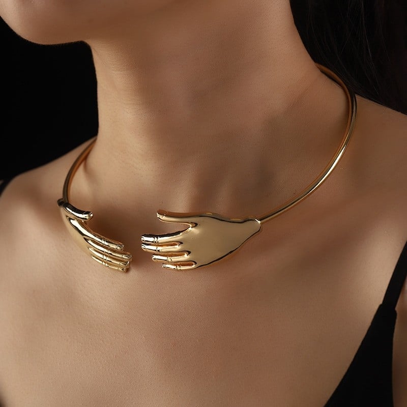 Tulun унисекс алуминиев чокър с форма на цвете и изкуствена перла — твърда яка