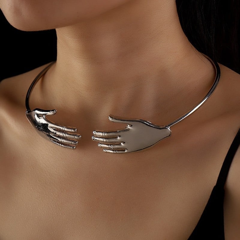 Tulun унисекс алуминиев чокър с форма на цвете и изкуствена перла — твърда яка