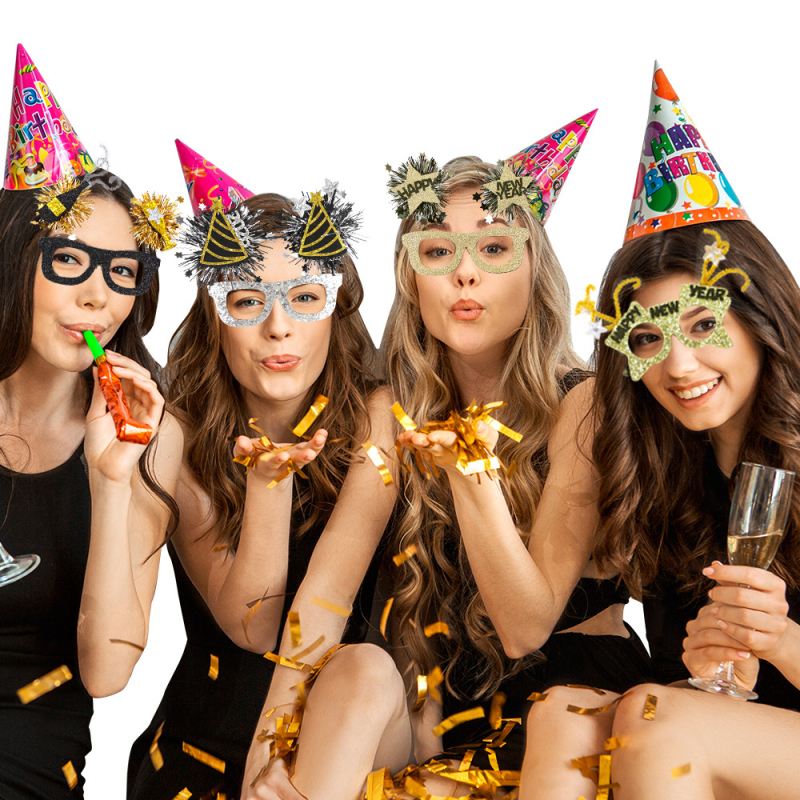 Ochelari decorativi pentru petrecere cu model geometric, ramă din plastic, execuție semi-manuală și semi-automatizată, personalizare disponibilă