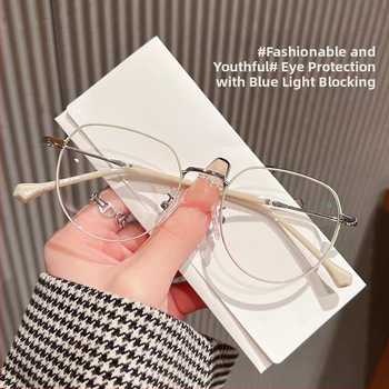Naočale za čitanje s metalnim punim okvirom, kružni vintage stil, PC leće protiv plavog svjetla, izdanje jesen 2024