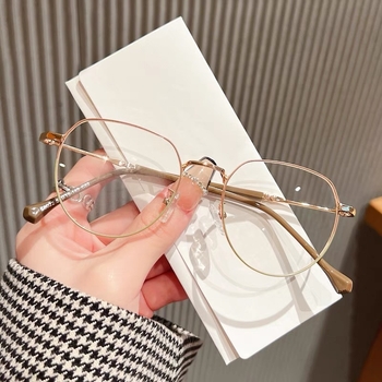 Naočale za čitanje s metalnim punim okvirom, kružni vintage stil, PC leće protiv plavog svjetla, izdanje jesen 2024