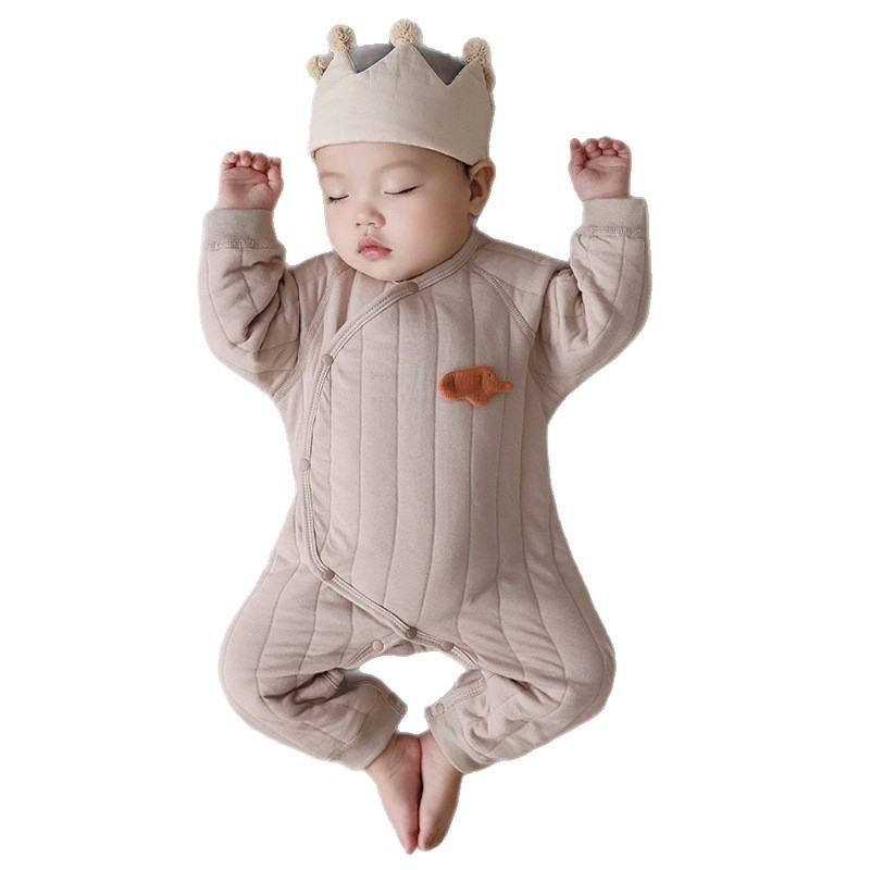 Jingqi romper za novorođenče s bočnim zatvaračem, 100% pamuk, dugi rukav, debeo materijal, za jesen-zimu, unisex