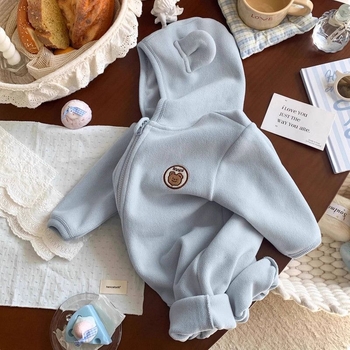 Бебешки гащеризон-ромпер с качулка - Corduroy, Rabbit Fur 95%+, дълги ръкави, пролет (Качулка, Новородени, Пролет, Тънък, Rabbit Fur 95%)