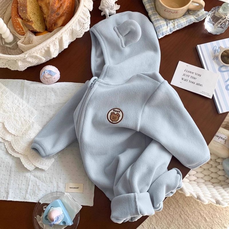 Бебешки гащеризон-ромпер с качулка - Corduroy, Rabbit Fur 95%+, дълги ръкави, пролет (Качулка, Новородени, Пролет, Тънък, Rabbit Fur 95%)