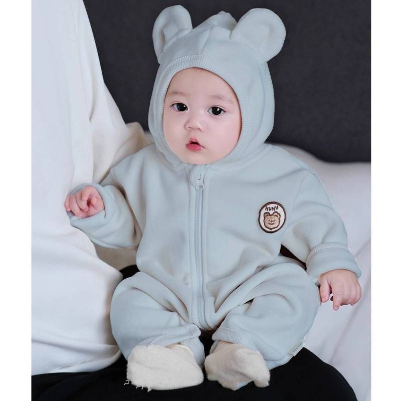 Бебешки гащеризон-ромпер с качулка - Corduroy, Rabbit Fur 95%+, дълги ръкави, пролет (Качулка, Новородени, Пролет, Тънък, Rabbit Fur 95%)