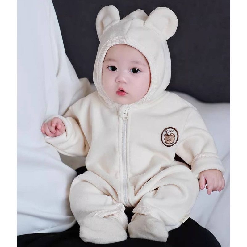 Бебешки гащеризон-ромпер с качулка - Corduroy, Rabbit Fur 95%+, дълги ръкави, пролет (Качулка, Новородени, Пролет, Тънък, Rabbit Fur 95%)