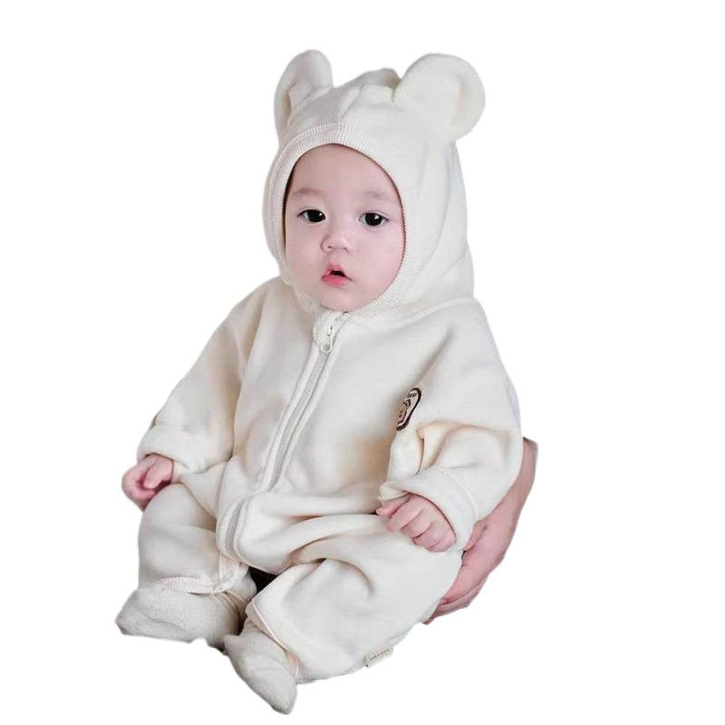 Бебешки гащеризон-ромпер с качулка - Corduroy, Rabbit Fur 95%+, дълги ръкави, пролет (Качулка, Новородени, Пролет, Тънък, Rabbit Fur 95%)