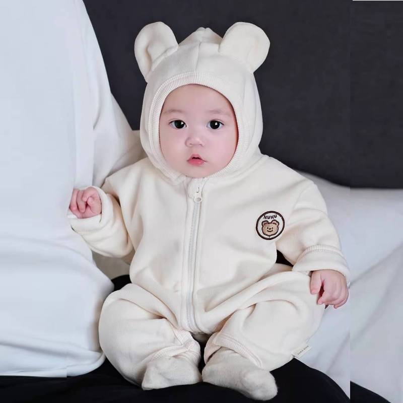 Бебешки гащеризон-ромпер с качулка - Corduroy, Rabbit Fur 95%+, дълги ръкави, пролет (Качулка, Новородени, Пролет, Тънък, Rabbit Fur 95%)