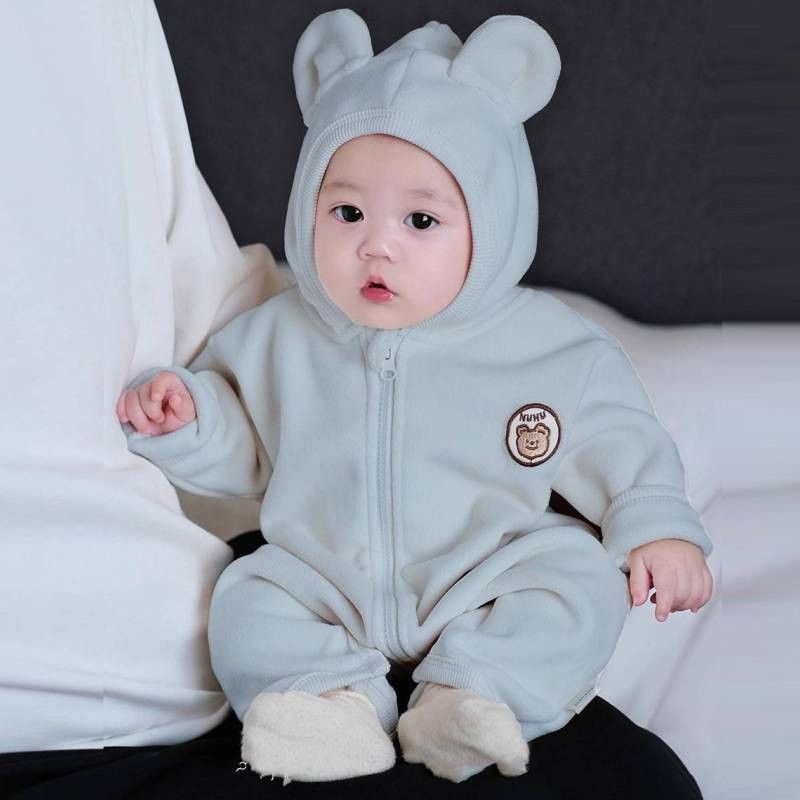 Бебешки гащеризон-ромпер с качулка - Corduroy, Rabbit Fur 95%+, дълги ръкави, пролет (Качулка, Новородени, Пролет, Тънък, Rabbit Fur 95%)