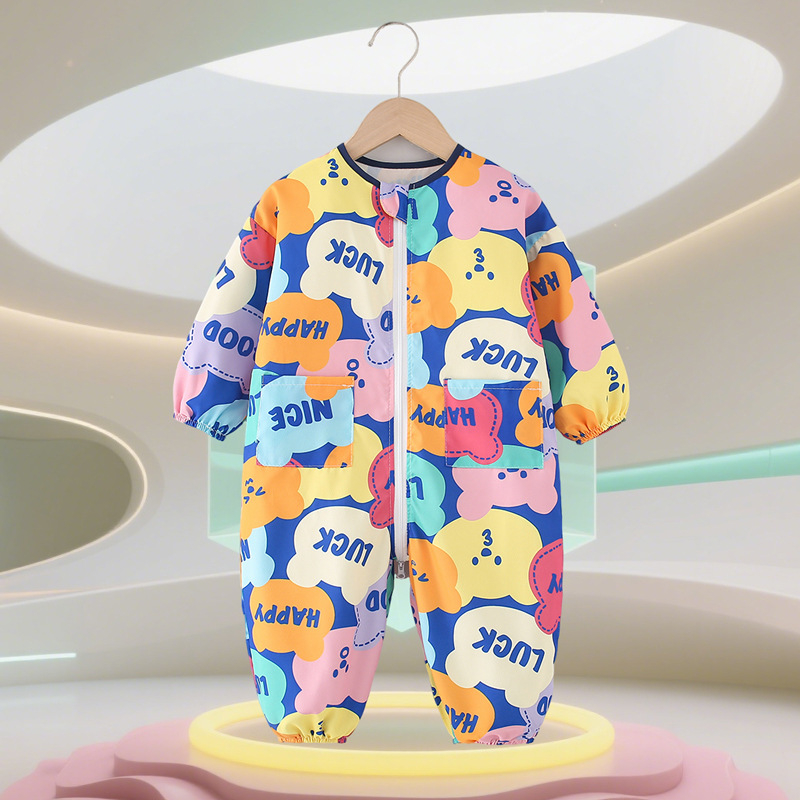 Бебешки пълзящ гащеризон - водоустойчив, едночастов, дълги ръкави, 95% полиестер, за деца 1–3 години (80–100 см)