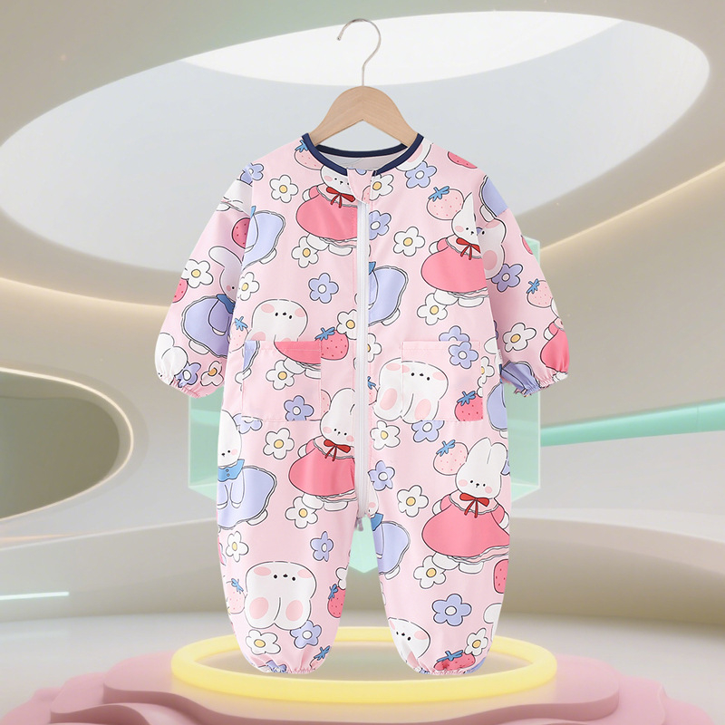 Бебешки пълзящ гащеризон - водоустойчив, едночастов, дълги ръкави, 95% полиестер, за деца 1–3 години (80–100 см)