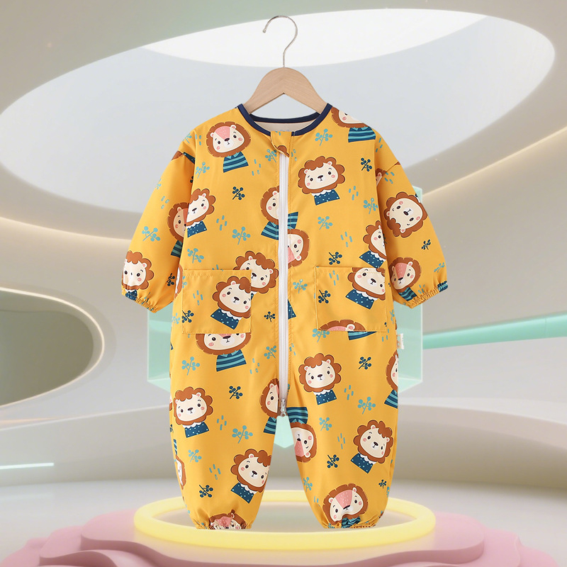 Бебешки пълзящ гащеризон - водоустойчив, едночастов, дълги ръкави, 95% полиестер, за деца 1–3 години (80–100 см)