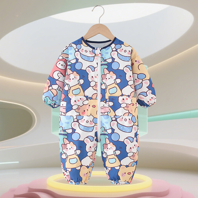 Бебешки пълзящ гащеризон - водоустойчив, едночастов, дълги ръкави, 95% полиестер, за деца 1–3 години (80–100 см)