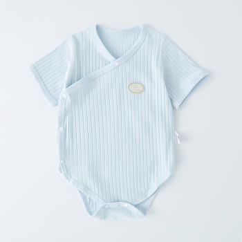 Бебешки ромпер с безкостна конструкция, къс ръкав, тънка памук-еластан тъкан (95% памук), диагонално закопчаване, за новородени до 12 месеца