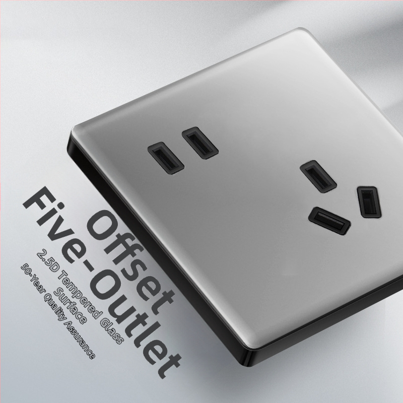 Priză USB ascunsă cu întrerupător din sticlă temperată, tip 86, LED, montaj 60x60 mm, contacte din bronz tin-fosfor