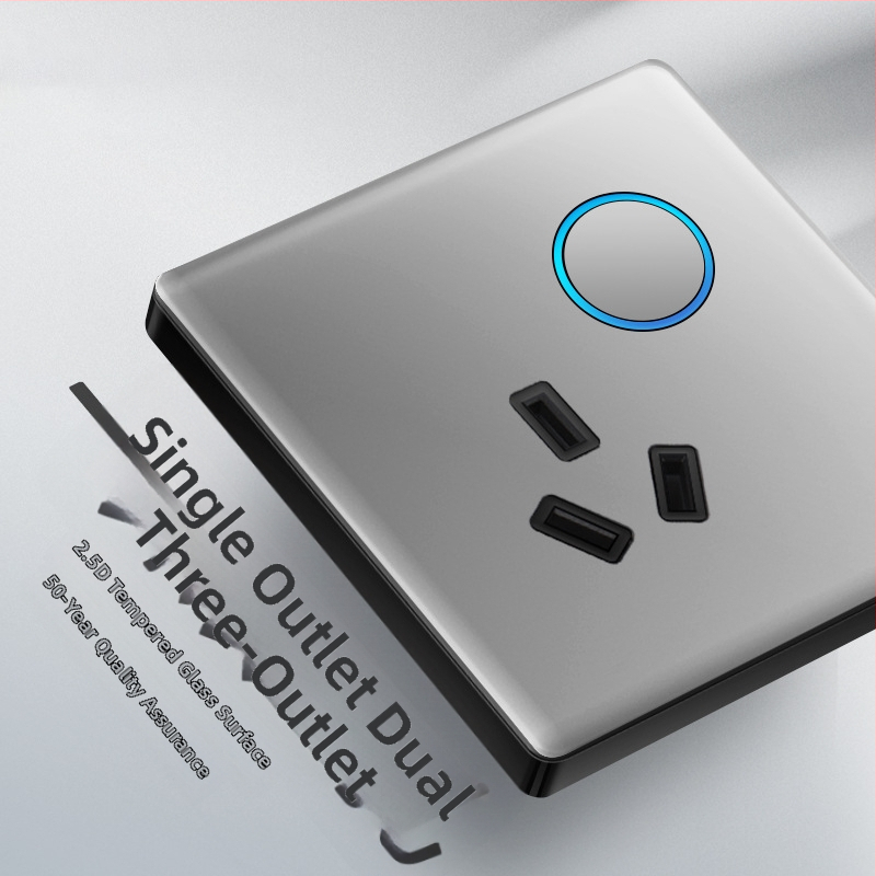 Priză USB ascunsă cu întrerupător din sticlă temperată, tip 86, LED, montaj 60x60 mm, contacte din bronz tin-fosfor