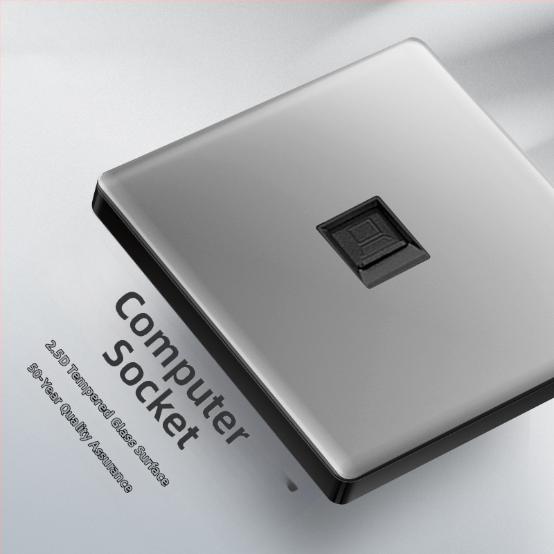 Priză USB ascunsă cu întrerupător din sticlă temperată, tip 86, LED, montaj 60x60 mm, contacte din bronz tin-fosfor