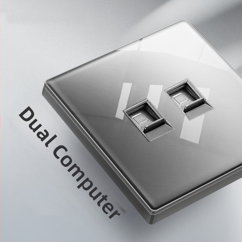 Priză USB ascunsă cu întrerupător din sticlă temperată, tip 86, LED, montaj 60x60 mm, contacte din bronz tin-fosfor