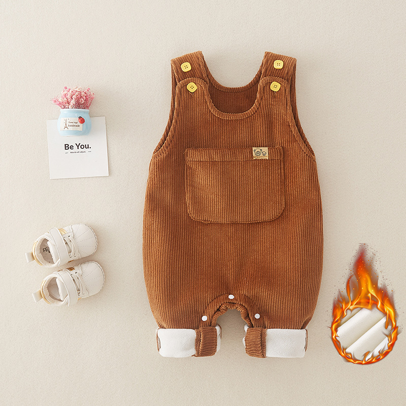 Corduroy памучен безръкав бебешки гащеризон, новородено 0–1 г., пролет-есен, пуловер стил