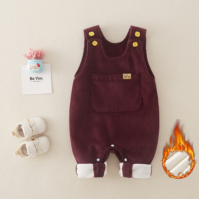 Corduroy памучен безръкав бебешки гащеризон, новородено 0–1 г., пролет-есен, пуловер стил