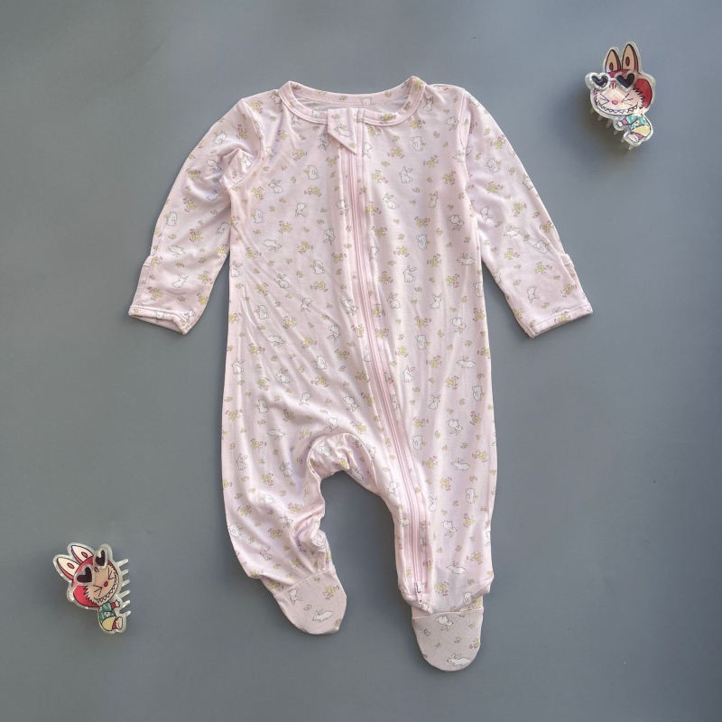 Бебешки гащеризон с цип, тънък плат от бамбукови влакна (95% бамбук, 5% спандекс; дълги ръкави; за деца 1–3 години (80–100 cm))