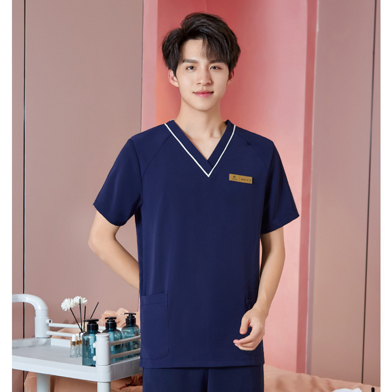 Unisex darba apģērbs skaistumkopšanas tehniķiem ar radiācijas aizsardzību, poliestera-spandeksa audums, garās piedurknes, V formas kakls