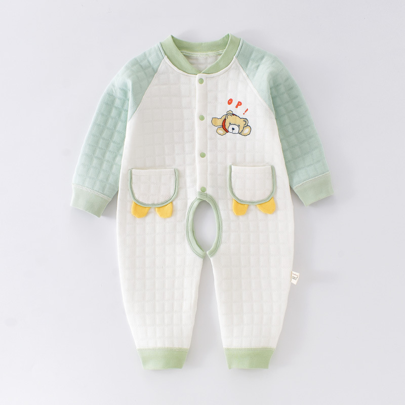 Бебешки памучен подплатен гащеризон с предно откриване, дълги ръкави, дебела подплата, за новородени
