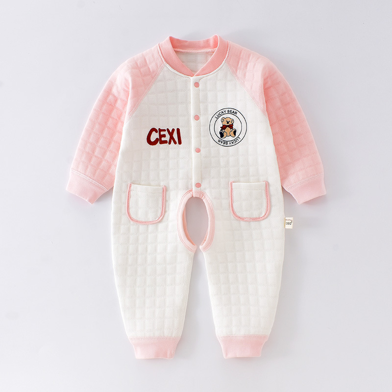 Бебешки памучен подплатен гащеризон с предно откриване, дълги ръкави, дебела подплата, за новородени