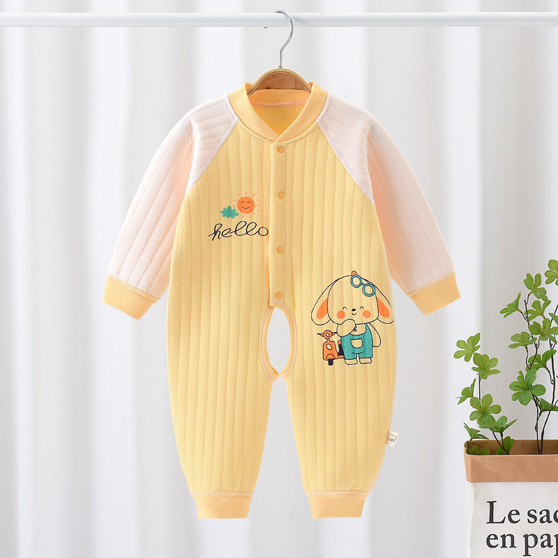 Бебешки памучен подплатен гащеризон с предно откриване, дълги ръкави, дебела подплата, за новородени