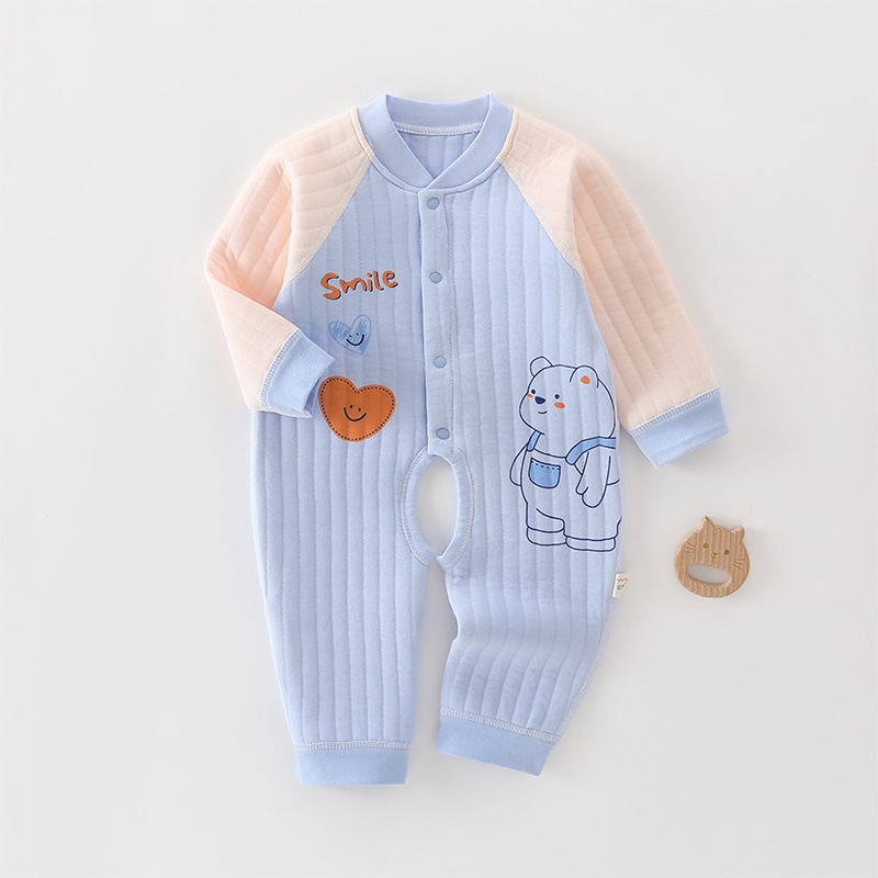 Бебешки памучен подплатен гащеризон с предно откриване, дълги ръкави, дебела подплата, за новородени