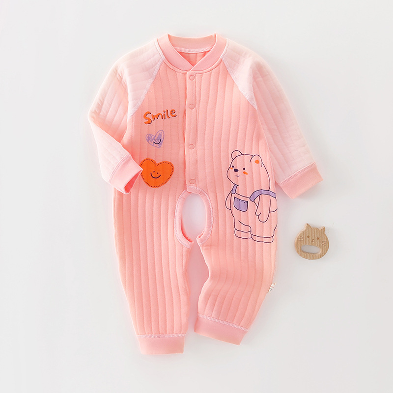 Бебешки памучен подплатен гащеризон с предно откриване, дълги ръкави, дебела подплата, за новородени