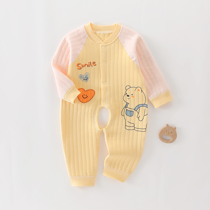 Бебешки памучен подплатен гащеризон с предно откриване, дълги ръкави, дебела подплата, за новородени