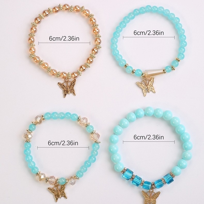 Bohemiska pērļu rokassprādze ar elastīgu auklu, tauriņa kristāli, daudzslāņu dizains, universāla, mākslīgie kristāli (rudens 2025)