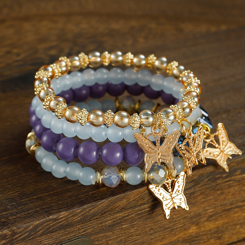 Bohemiska pērļu rokassprādze ar elastīgu auklu, tauriņa kristāli, daudzslāņu dizains, universāla, mākslīgie kristāli (rudens 2025)