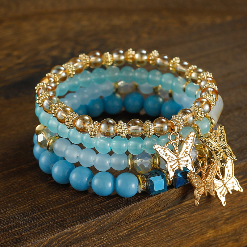 Bohemiska pērļu rokassprādze ar elastīgu auklu, tauriņa kristāli, daudzslāņu dizains, universāla, mākslīgie kristāli (rudens 2025)