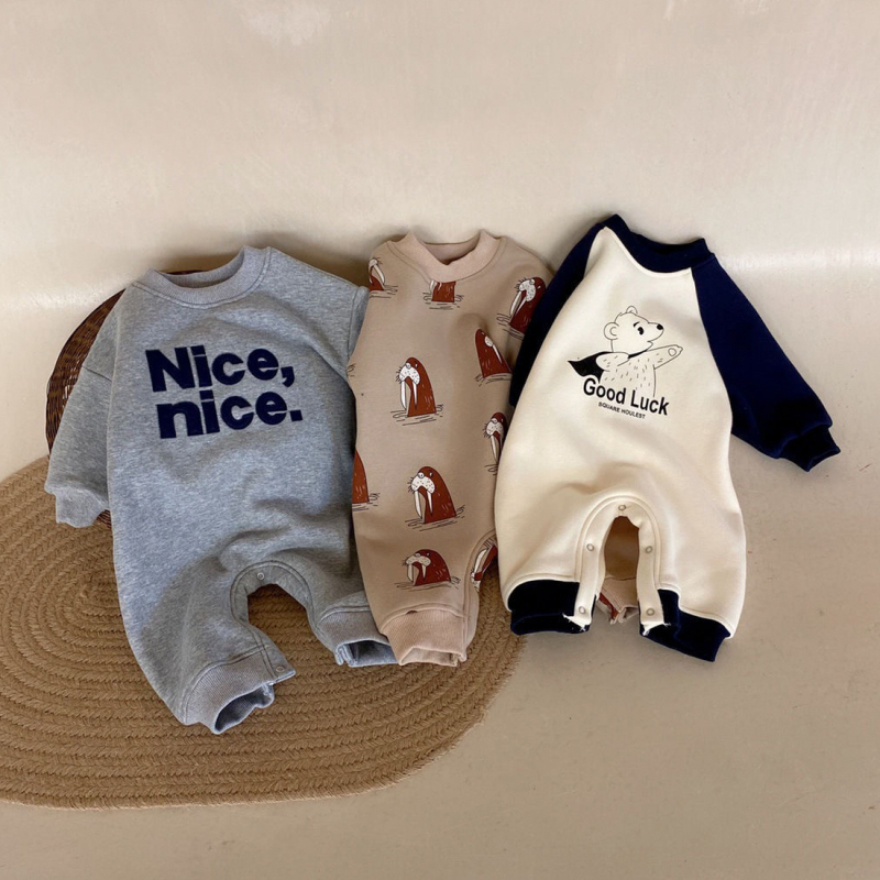 Dječji kombinezon u korejskom stilu, 100% pamuk, fleece podstava, debeli zimski komad, dugi rukavi, bez kapulje, unisex