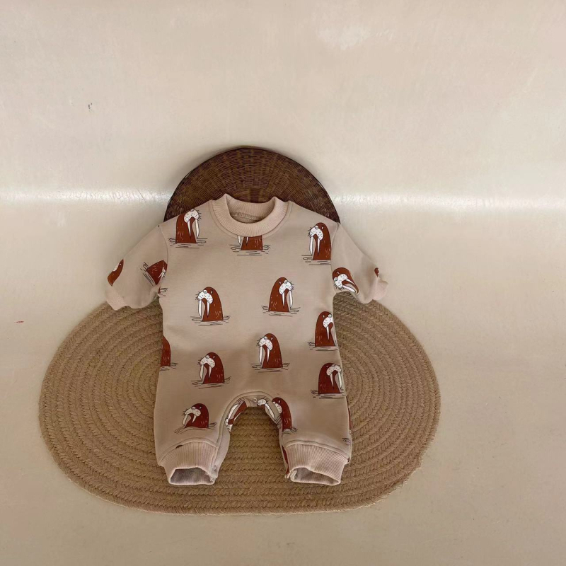 Dječji kombinezon u korejskom stilu, 100% pamuk, fleece podstava, debeli zimski komad, dugi rukavi, bez kapulje, unisex