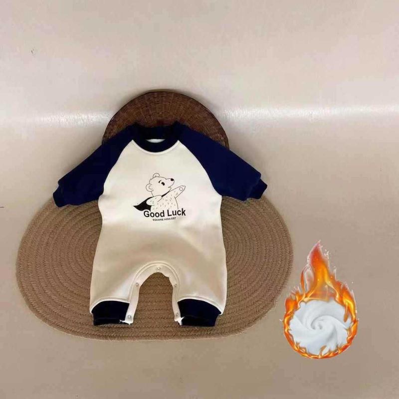 Dječji kombinezon u korejskom stilu, 100% pamuk, fleece podstava, debeli zimski komad, dugi rukavi, bez kapulje, unisex