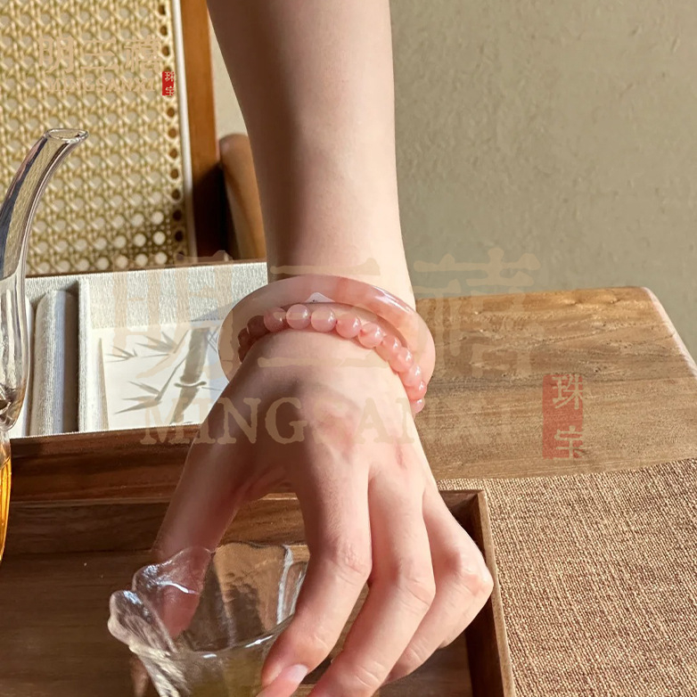 Браслет от нефрит, естествен стил за жени, 8 мм мъниста, 22 мъниста, марка Three Jubilee of the Ming Dynasty