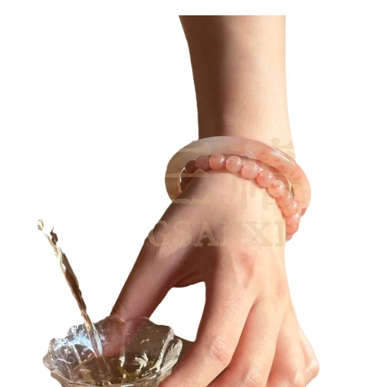 Браслет от нефрит, естествен стил за жени, 8 мм мъниста, 22 мъниста, марка Three Jubilee of the Ming Dynasty