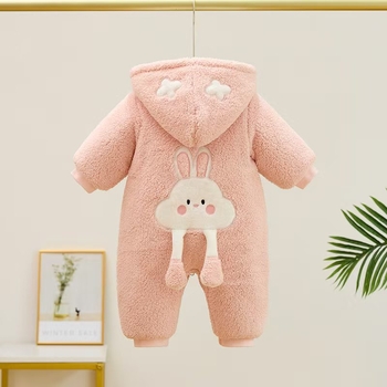 Новородено унисекс гащеризон с качулка – удебелен полиестер, велур ефект, цип