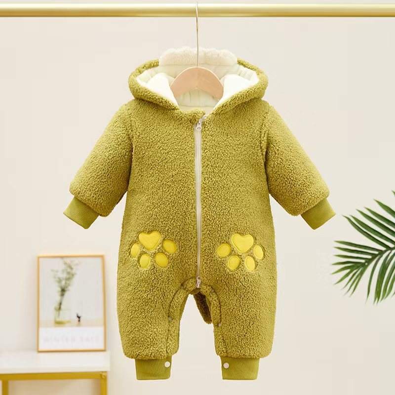 Новородено унисекс гащеризон с качулка – удебелен полиестер, велур ефект, цип