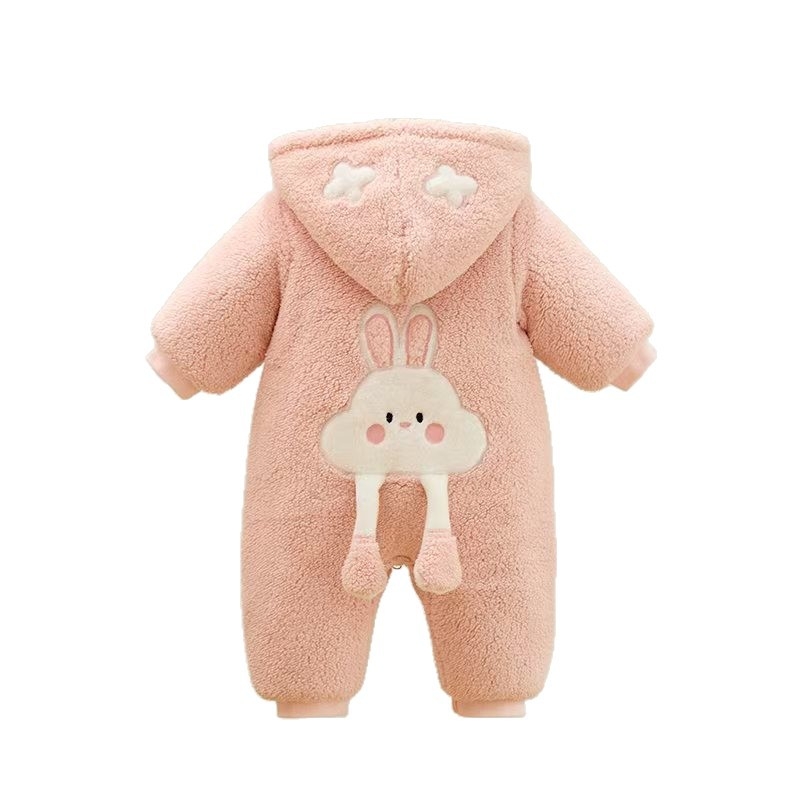 Новородено унисекс гащеризон с качулка – удебелен полиестер, велур ефект, цип