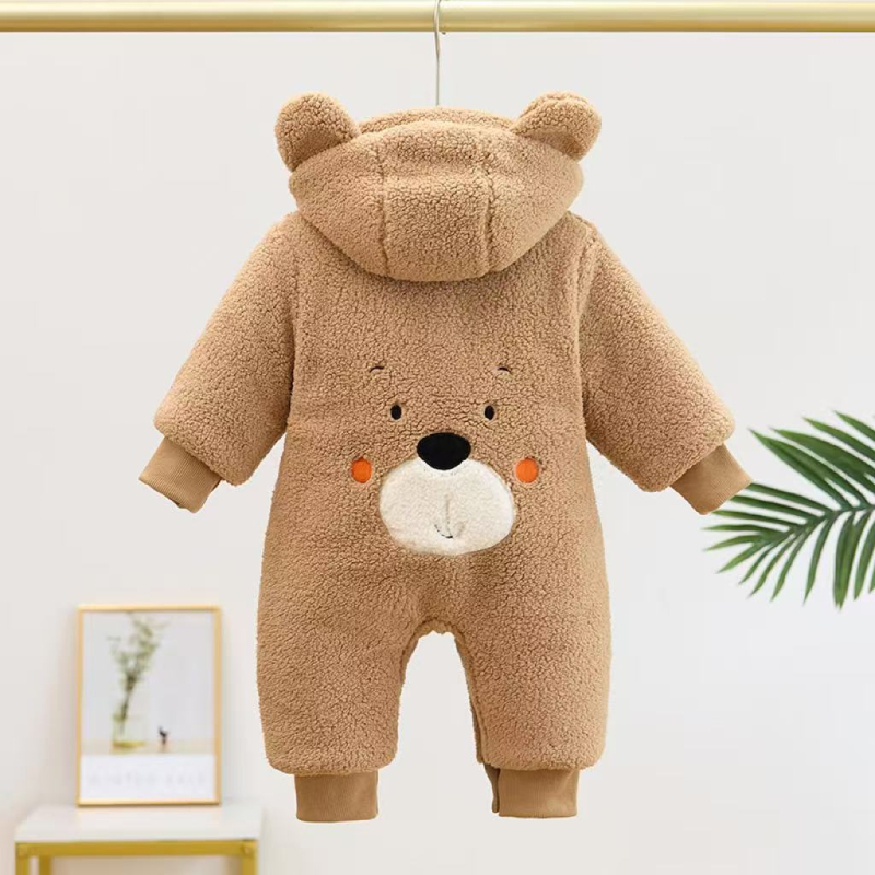 Новородено унисекс гащеризон с качулка – удебелен полиестер, велур ефект, цип