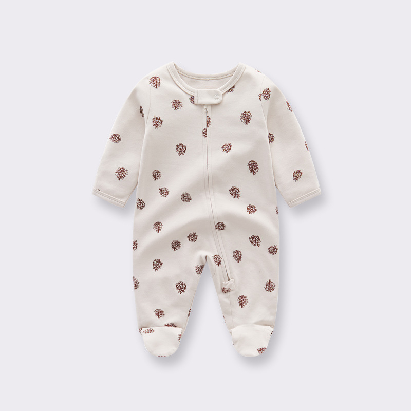 Pamuk novorođenčki kombinezon s nogavicama, prednji zip, dugi rukav, unisex, jesen-zima