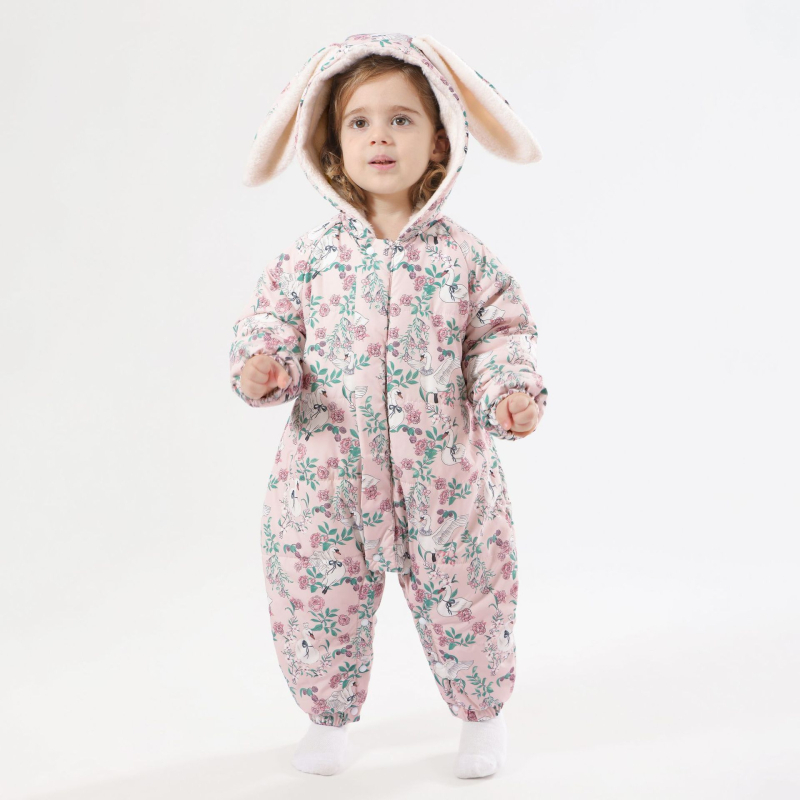 Salopetă pentru sugari și copii mici, căptușită, cu glugă, închidere cu fermoar, 100% poliester, pentru vârste 1-3 ani
