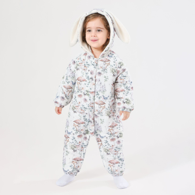 Salopetă pentru sugari și copii mici, căptușită, cu glugă, închidere cu fermoar, 100% poliester, pentru vârste 1-3 ani