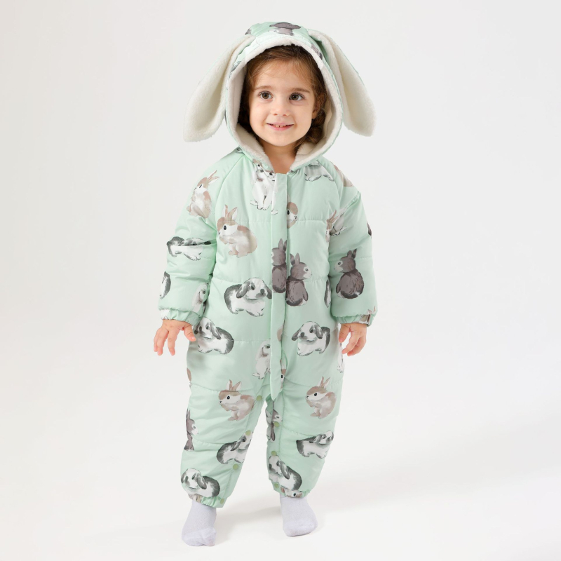 Salopetă pentru sugari și copii mici, căptușită, cu glugă, închidere cu fermoar, 100% poliester, pentru vârste 1-3 ani