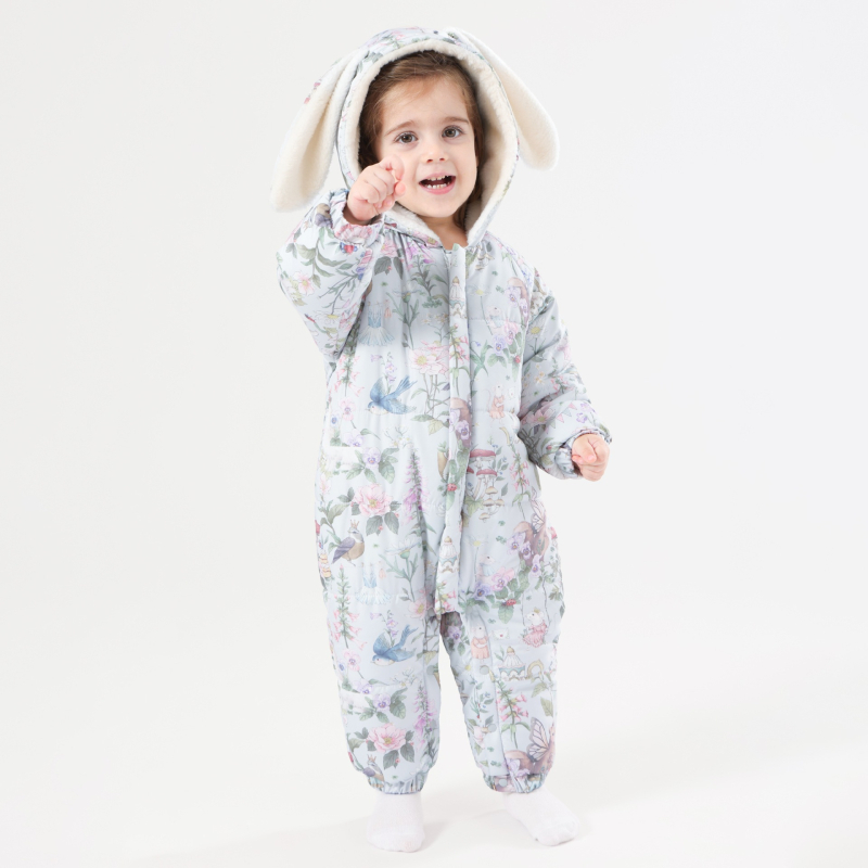 Salopetă pentru sugari și copii mici, căptușită, cu glugă, închidere cu fermoar, 100% poliester, pentru vârste 1-3 ani