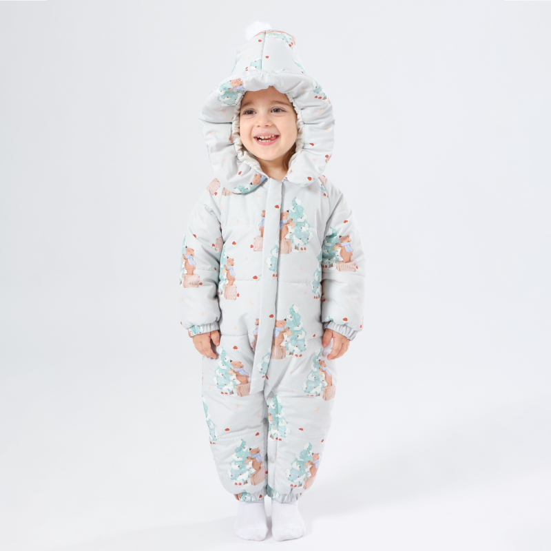 Salopetă pentru sugari și copii mici, căptușită, cu glugă, închidere cu fermoar, 100% poliester, pentru vârste 1-3 ani